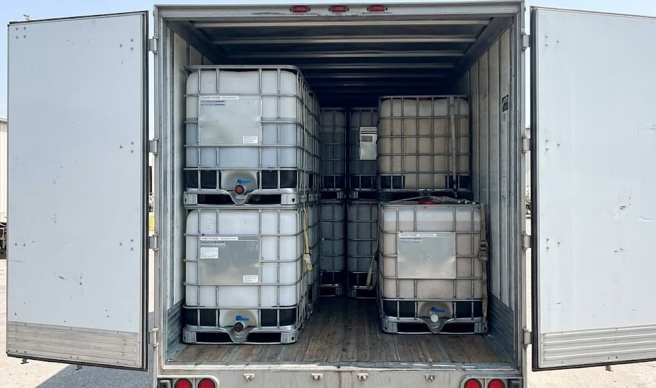 IBC totes loaded in delivery truck ready for transport